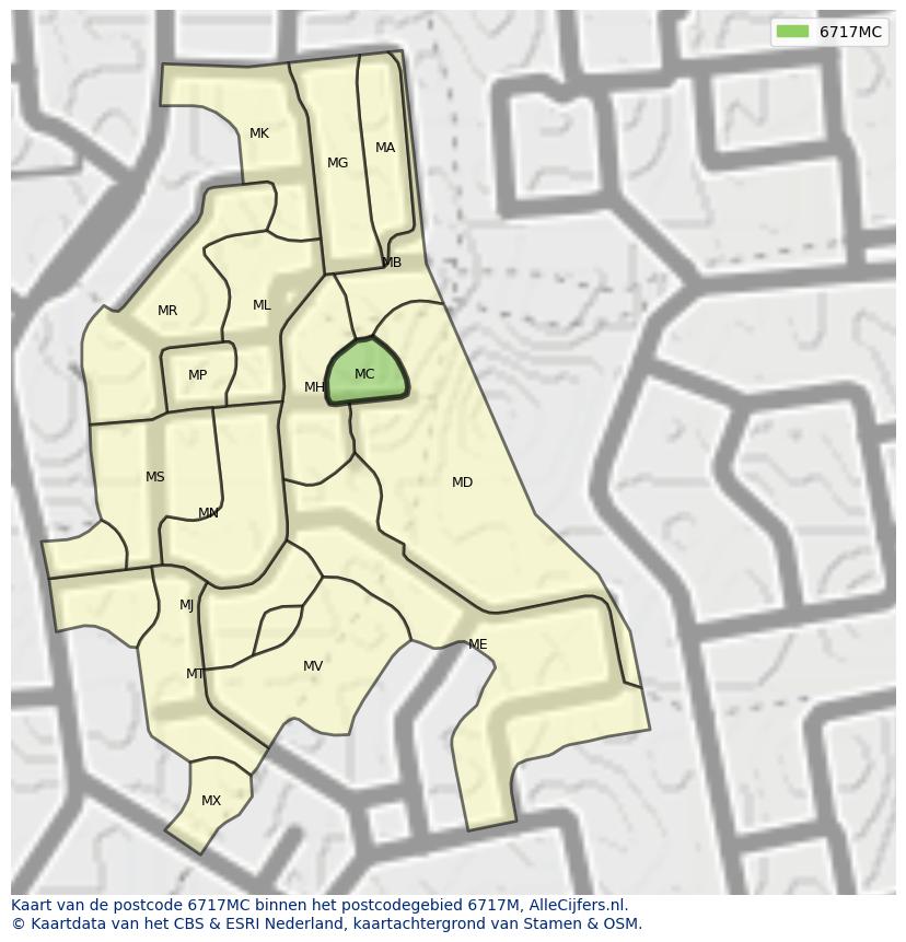 Afbeelding van het postcodegebied 6717 MC op de kaart.
