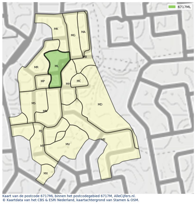 Afbeelding van het postcodegebied 6717 ML op de kaart.