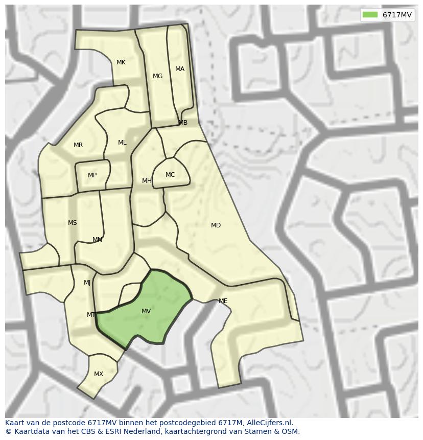 Afbeelding van het postcodegebied 6717 MV op de kaart.