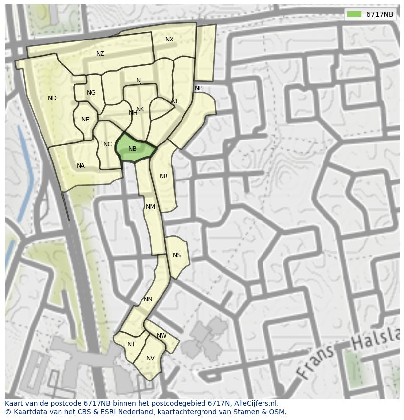 Afbeelding van het postcodegebied 6717 NB op de kaart.