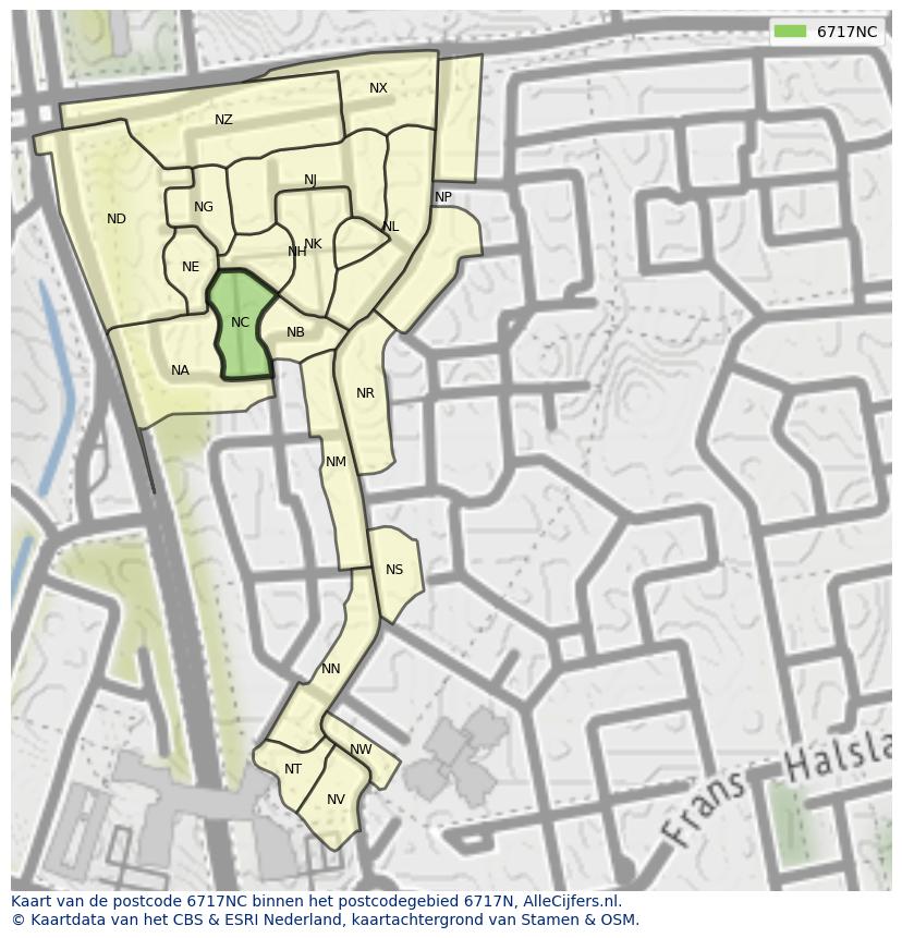 Afbeelding van het postcodegebied 6717 NC op de kaart.