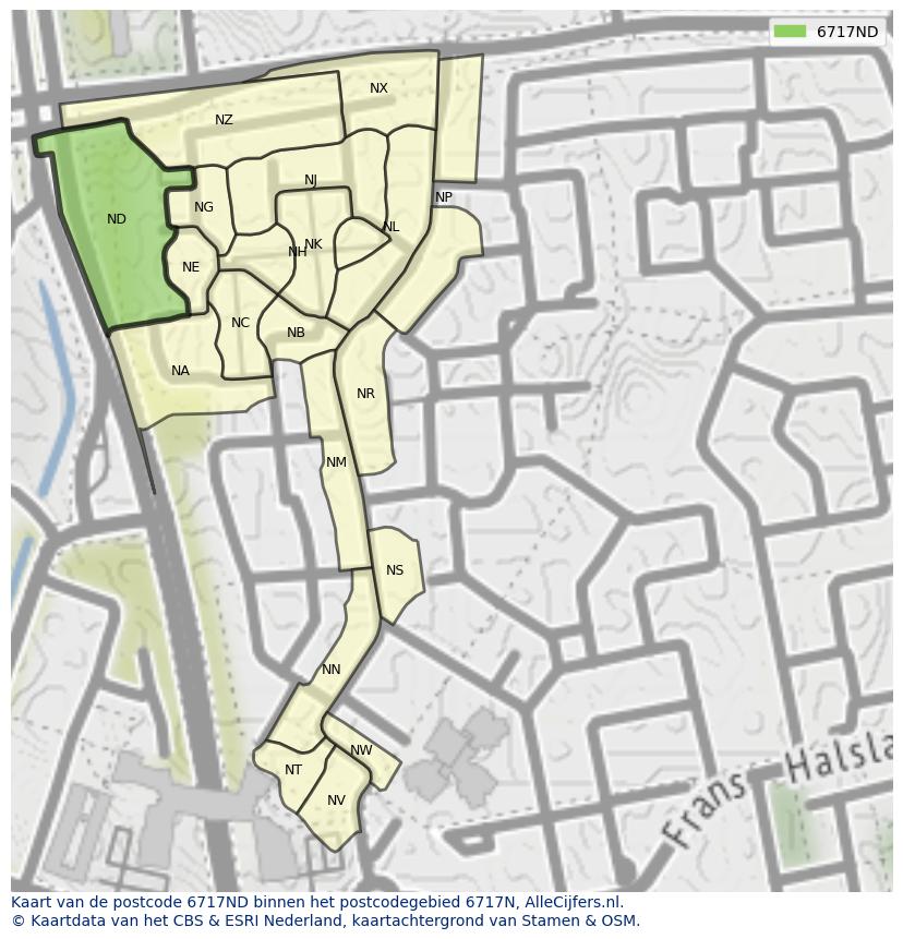 Afbeelding van het postcodegebied 6717 ND op de kaart.