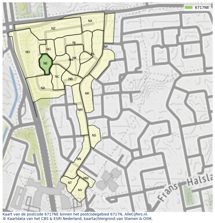 Afbeelding van het postcodegebied 6717 NE op de kaart.