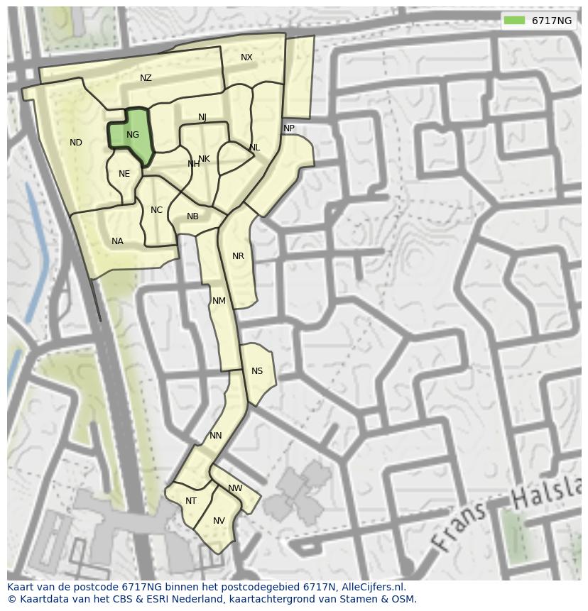 Afbeelding van het postcodegebied 6717 NG op de kaart.