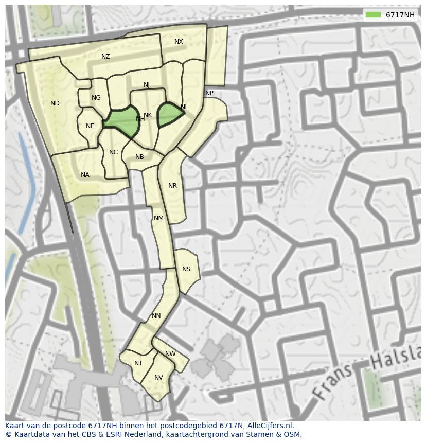 Afbeelding van het postcodegebied 6717 NH op de kaart.