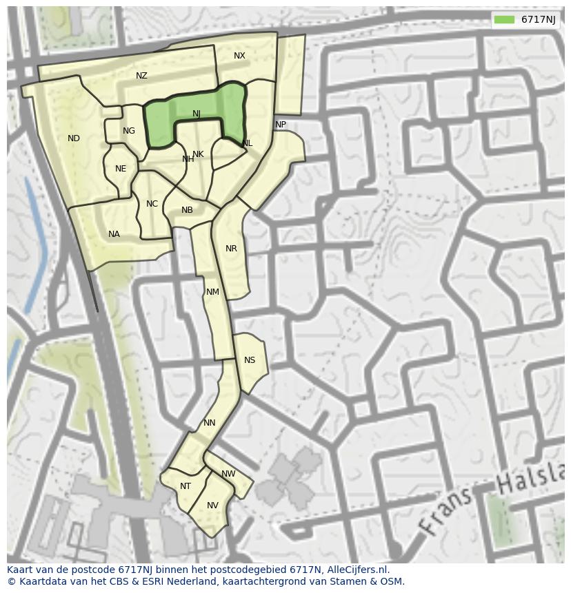 Afbeelding van het postcodegebied 6717 NJ op de kaart.