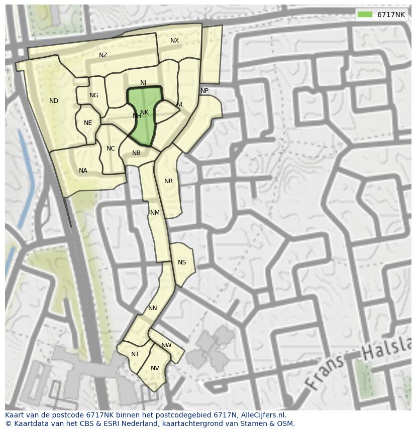 Afbeelding van het postcodegebied 6717 NK op de kaart.