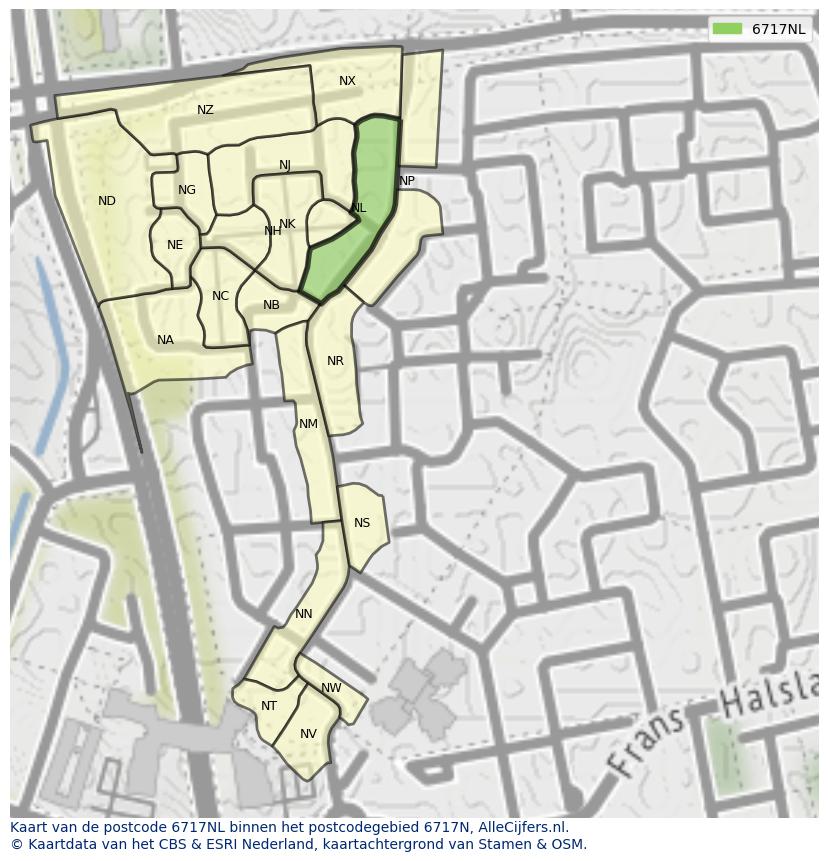Afbeelding van het postcodegebied 6717 NL op de kaart.