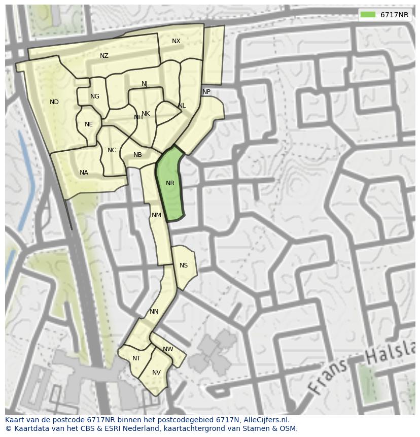 Afbeelding van het postcodegebied 6717 NR op de kaart.