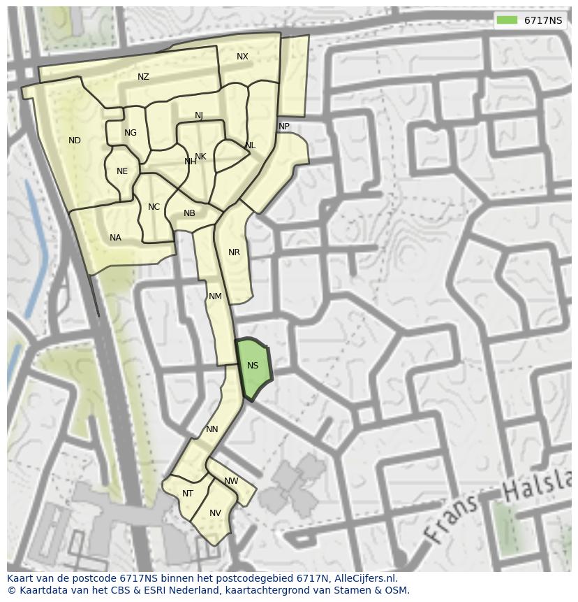 Afbeelding van het postcodegebied 6717 NS op de kaart.