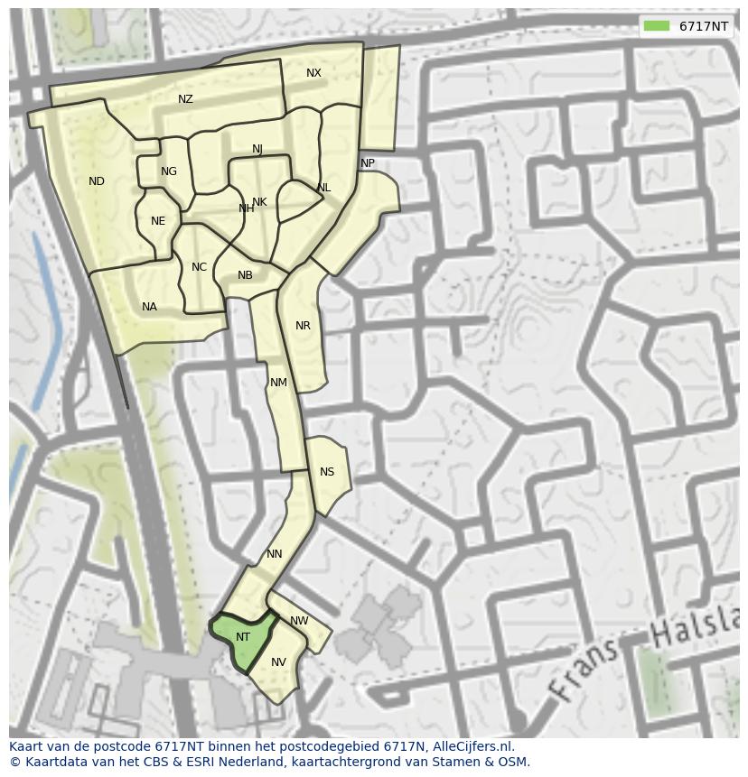 Afbeelding van het postcodegebied 6717 NT op de kaart.