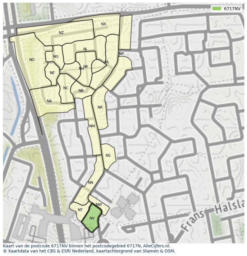 Afbeelding van het postcodegebied 6717 NV op de kaart.