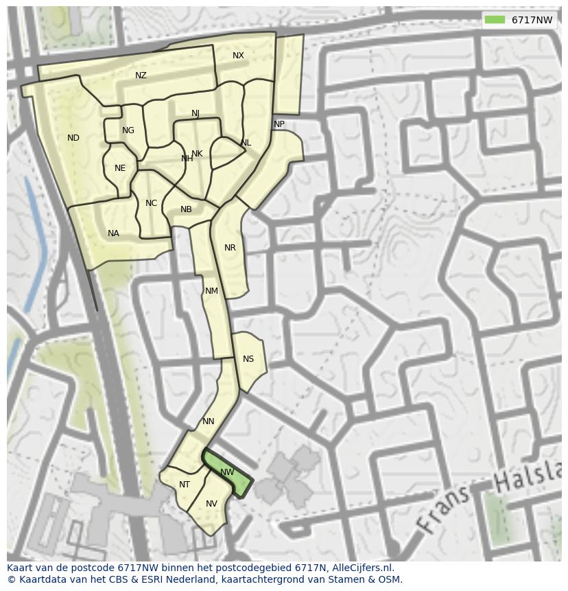 Afbeelding van het postcodegebied 6717 NW op de kaart.