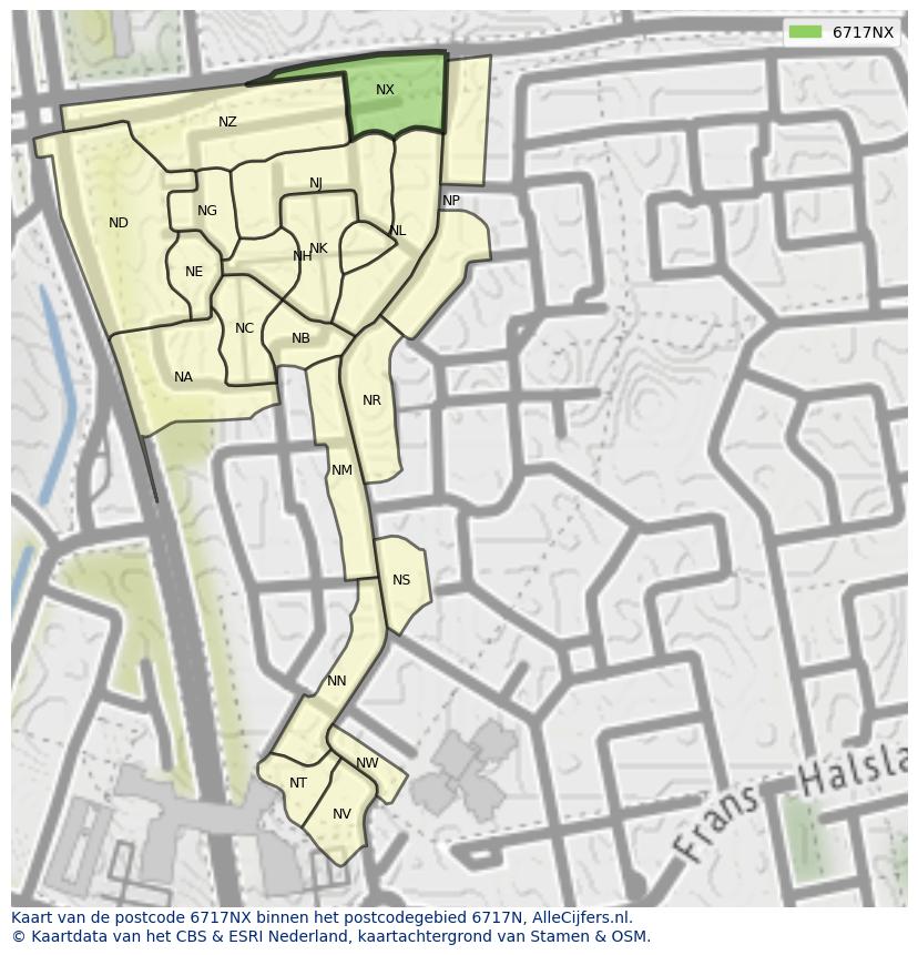 Afbeelding van het postcodegebied 6717 NX op de kaart.