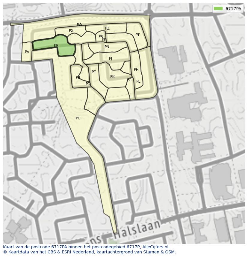 Afbeelding van het postcodegebied 6717 PA op de kaart.