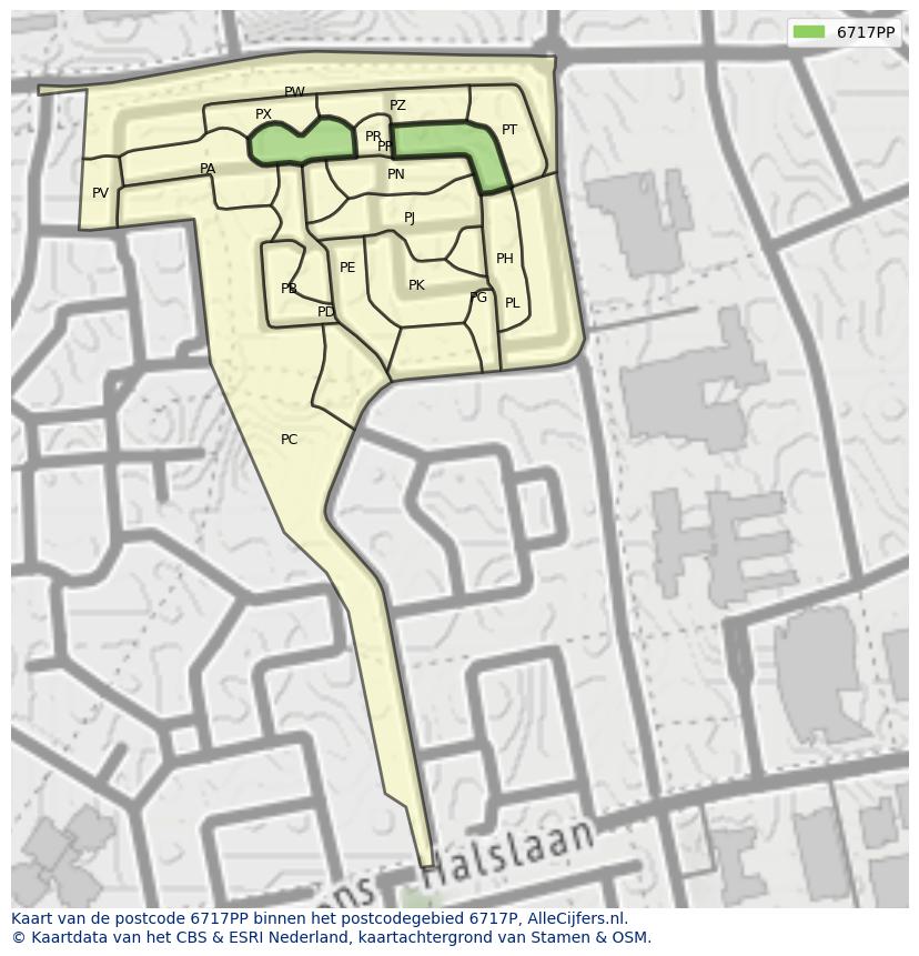 Afbeelding van het postcodegebied 6717 PP op de kaart.