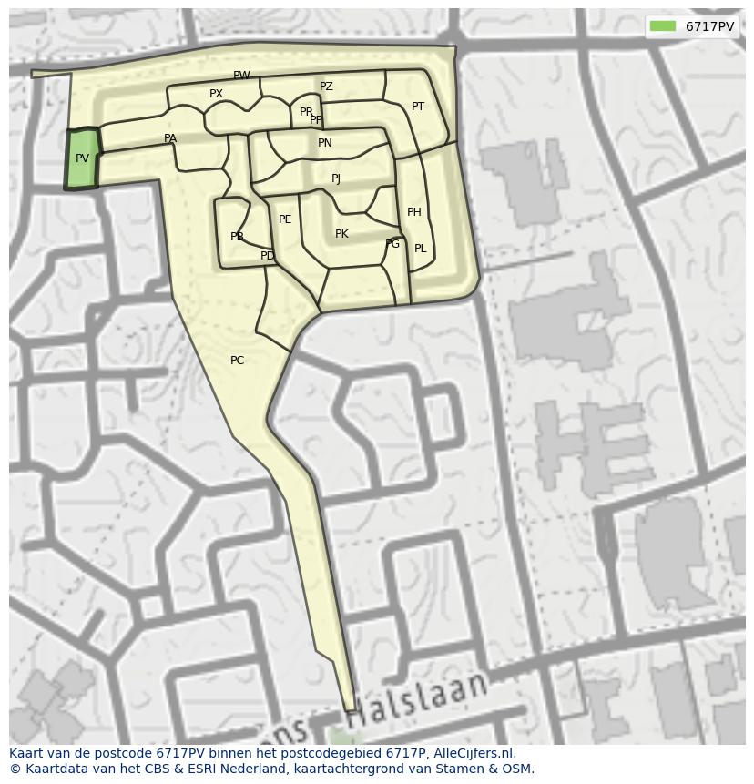 Afbeelding van het postcodegebied 6717 PV op de kaart.