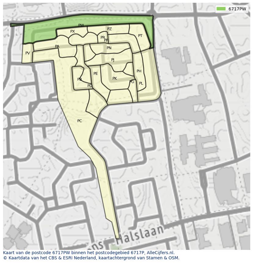 Afbeelding van het postcodegebied 6717 PW op de kaart.