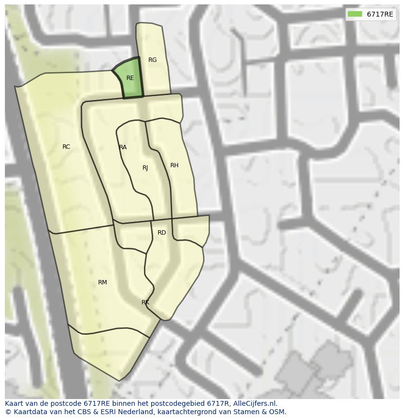 Afbeelding van het postcodegebied 6717 RE op de kaart.