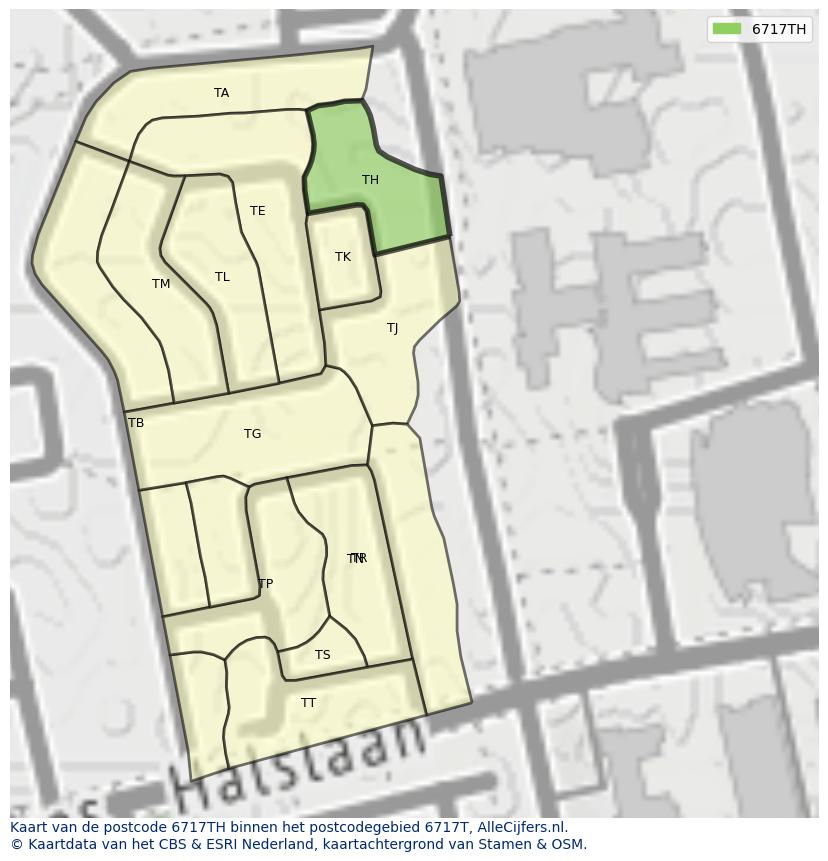 Afbeelding van het postcodegebied 6717 TH op de kaart.