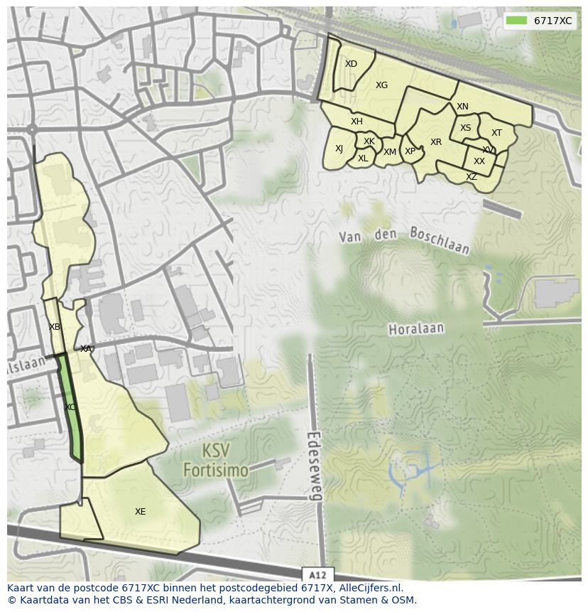 Afbeelding van het postcodegebied 6717 XC op de kaart.