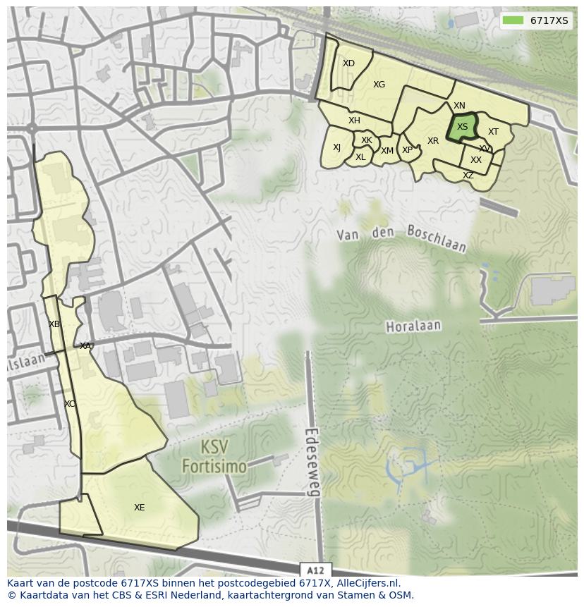 Afbeelding van het postcodegebied 6717 XS op de kaart.