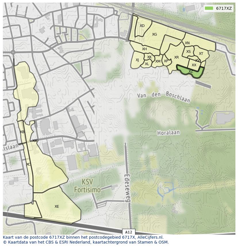 Afbeelding van het postcodegebied 6717 XZ op de kaart.