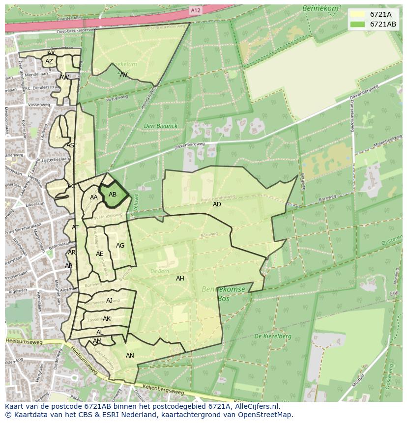 Afbeelding van het postcodegebied 6721 AB op de kaart.