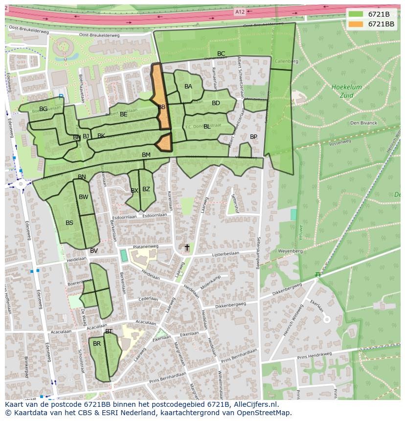 Afbeelding van het postcodegebied 6721 BB op de kaart.