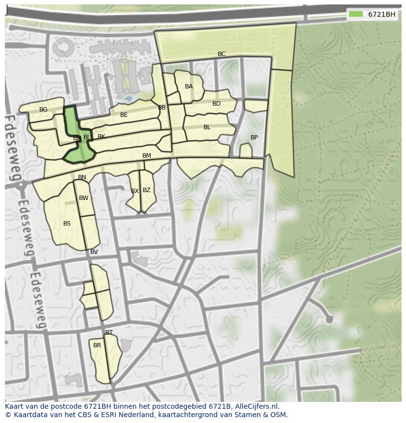 Afbeelding van het postcodegebied 6721 BH op de kaart.