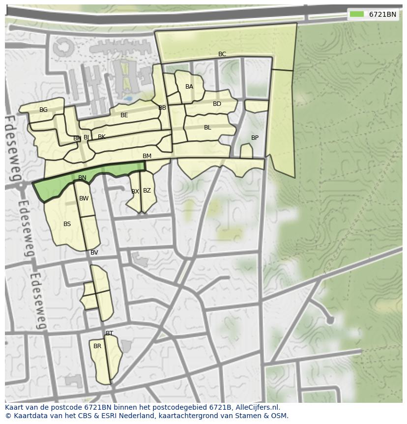 Afbeelding van het postcodegebied 6721 BN op de kaart.