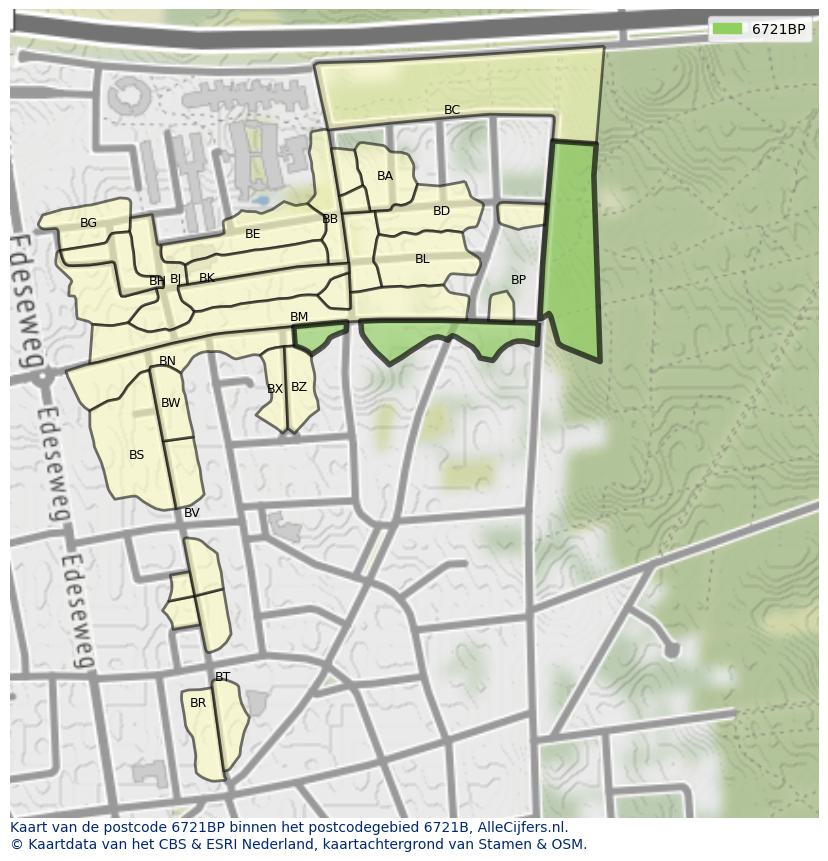 Afbeelding van het postcodegebied 6721 BP op de kaart.