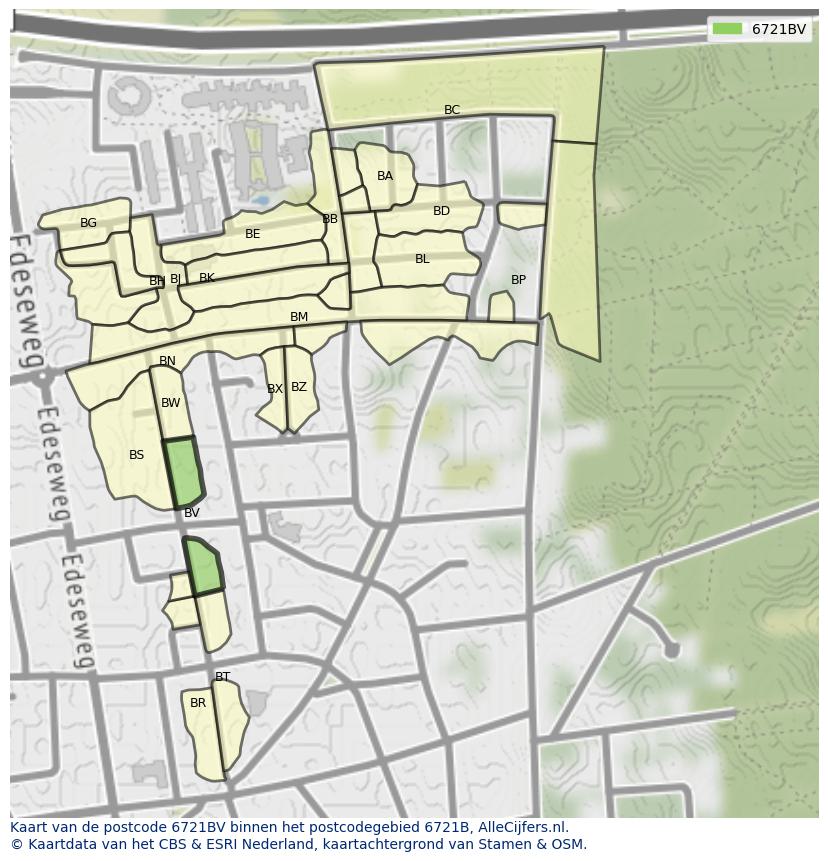 Afbeelding van het postcodegebied 6721 BV op de kaart.