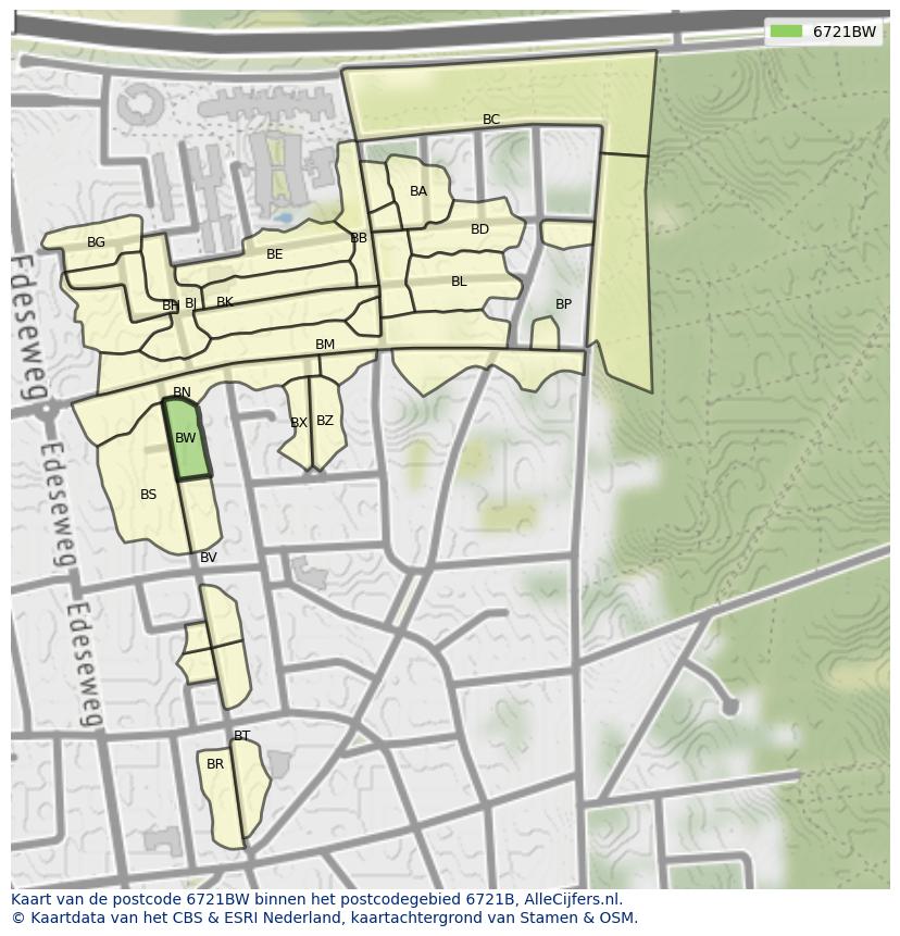 Afbeelding van het postcodegebied 6721 BW op de kaart.