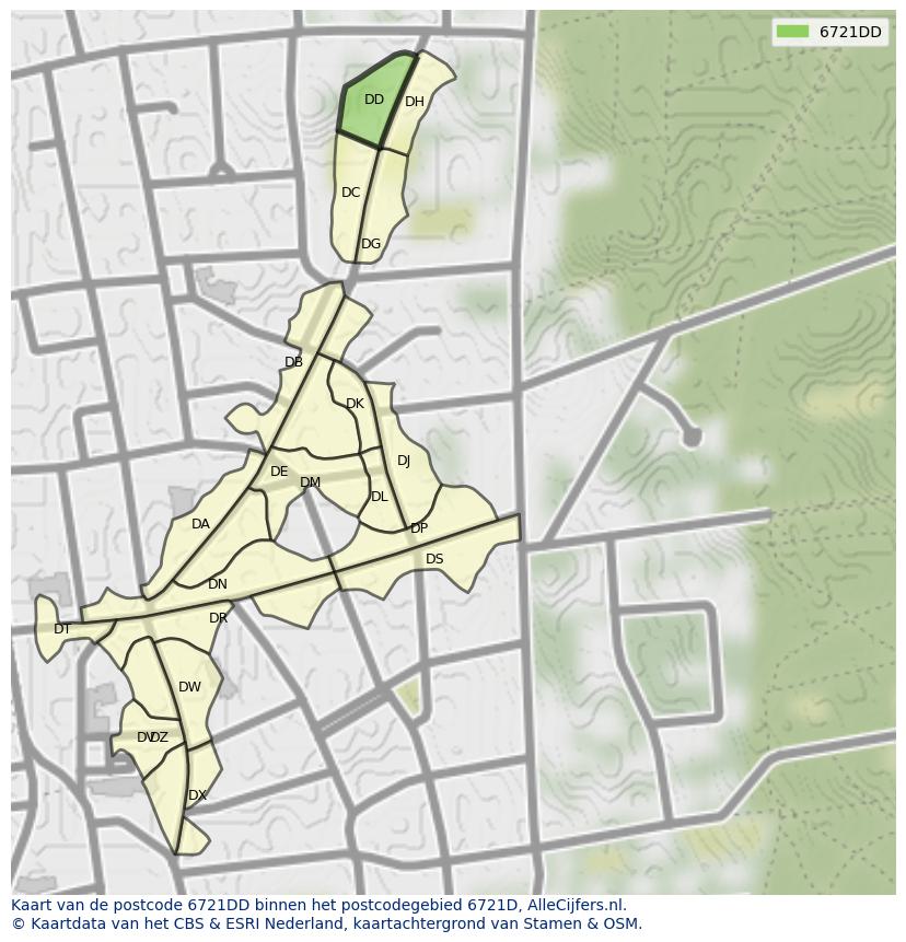 Afbeelding van het postcodegebied 6721 DD op de kaart.