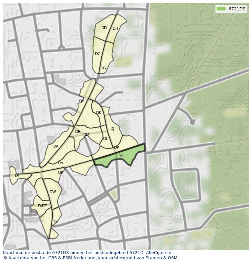 Afbeelding van het postcodegebied 6721 DS op de kaart.