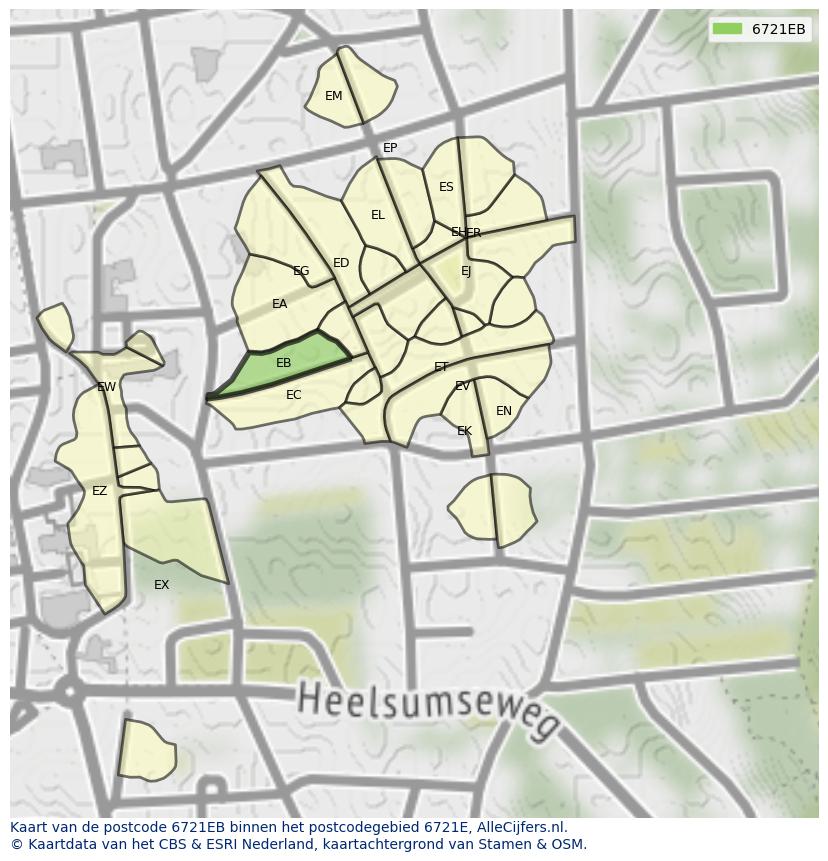 Afbeelding van het postcodegebied 6721 EB op de kaart.