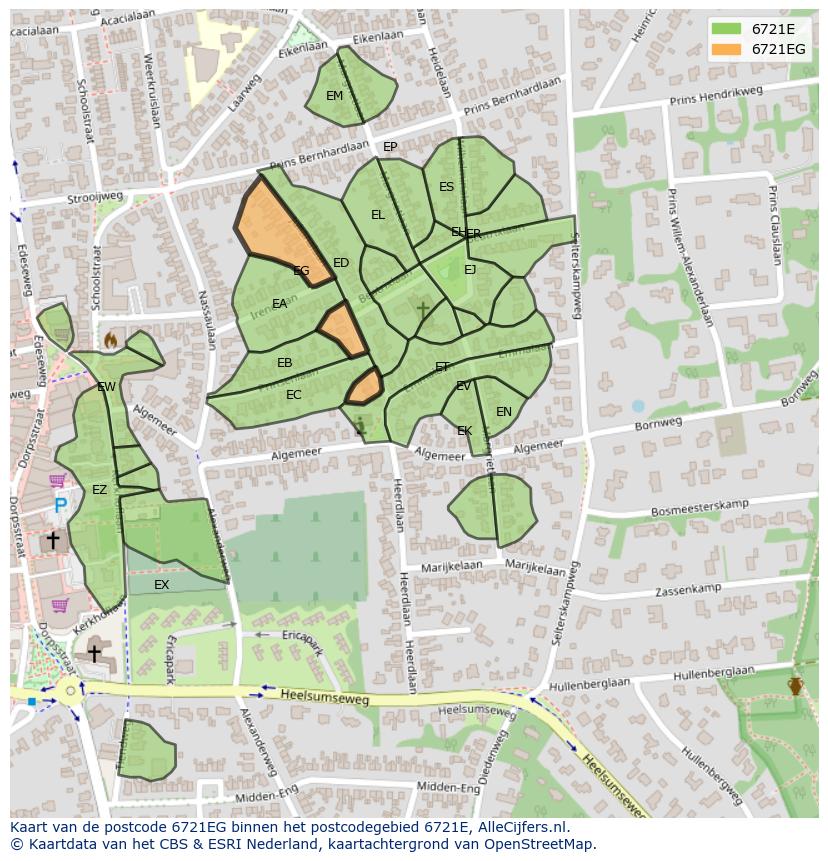 Afbeelding van het postcodegebied 6721 EG op de kaart.