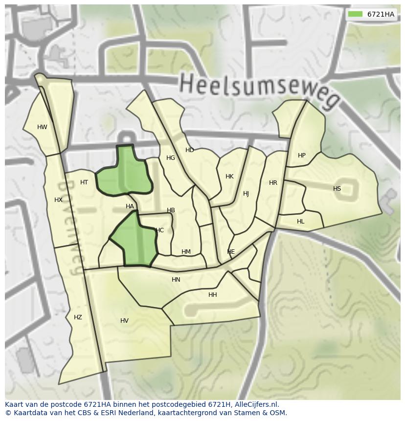 Afbeelding van het postcodegebied 6721 HA op de kaart.