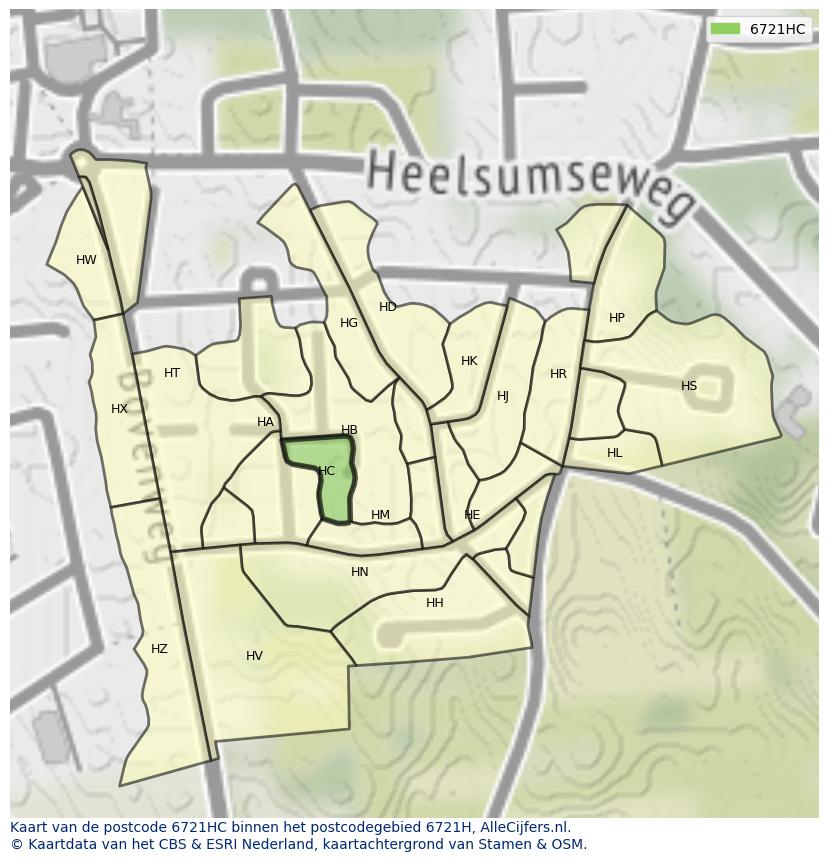 Afbeelding van het postcodegebied 6721 HC op de kaart.