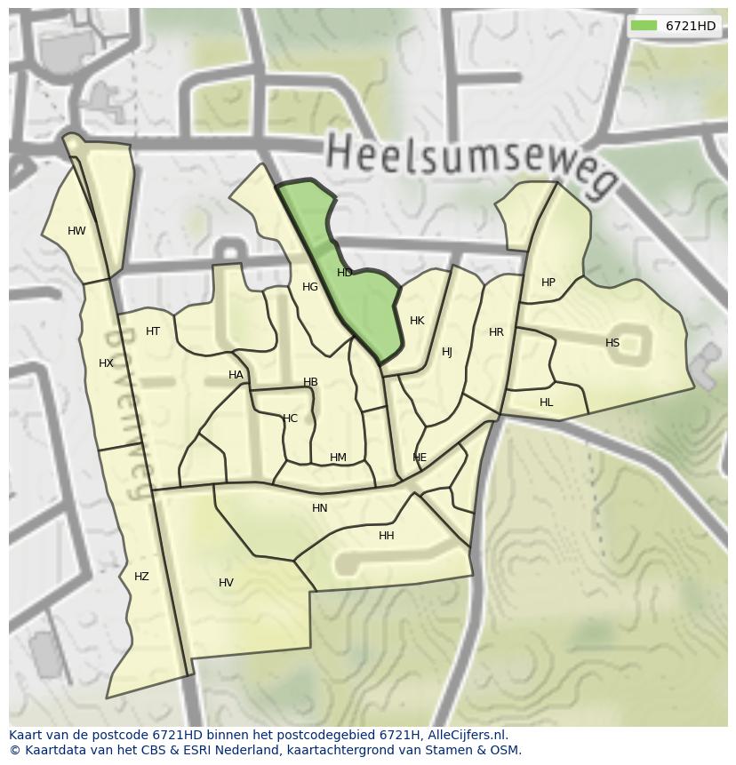 Afbeelding van het postcodegebied 6721 HD op de kaart.