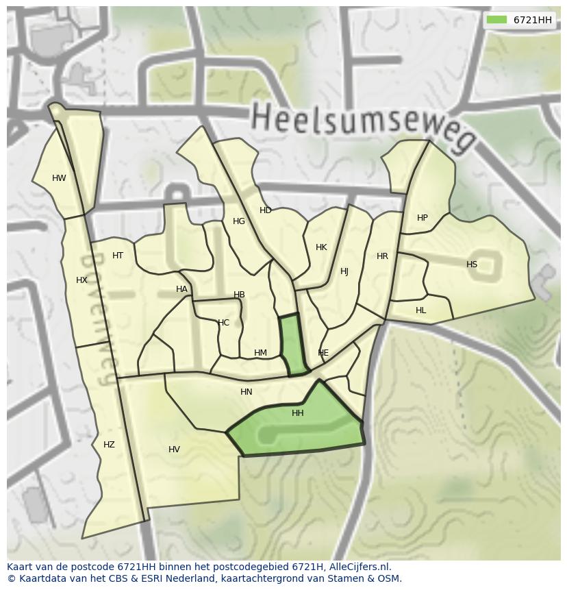Afbeelding van het postcodegebied 6721 HH op de kaart.