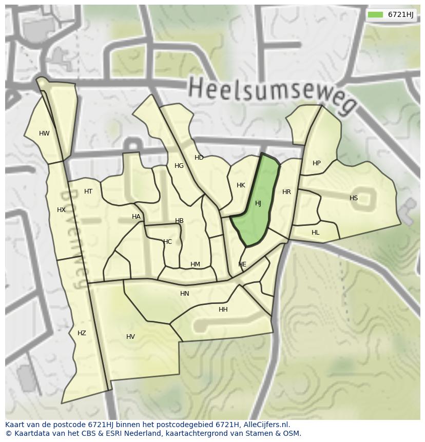 Afbeelding van het postcodegebied 6721 HJ op de kaart.