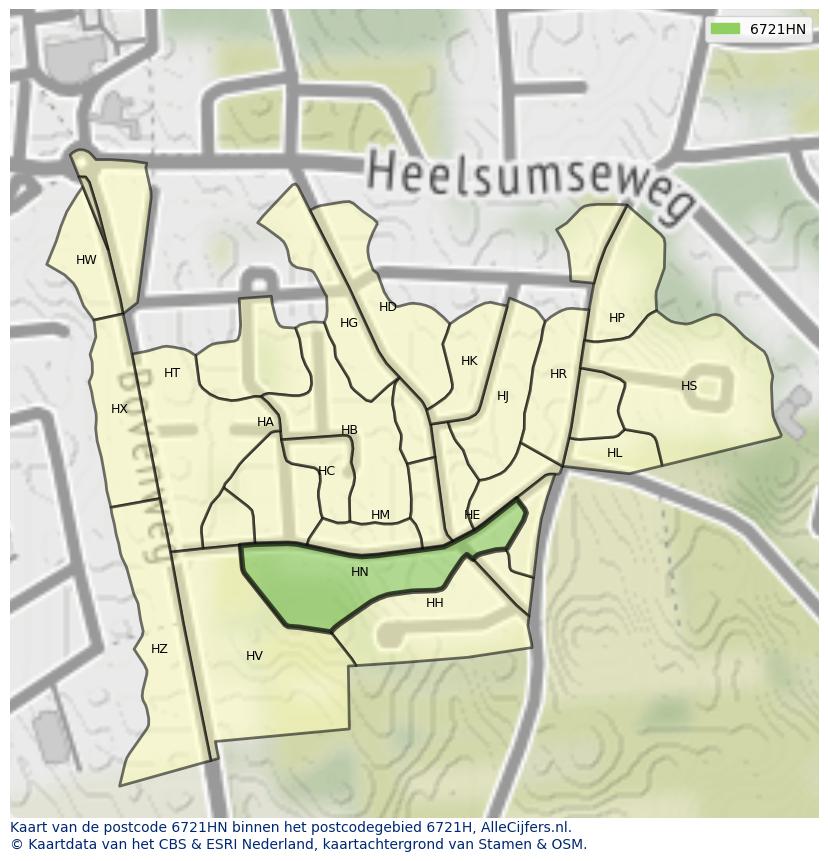 Afbeelding van het postcodegebied 6721 HN op de kaart.