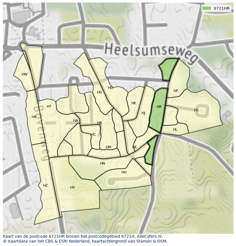Afbeelding van het postcodegebied 6721 HR op de kaart.