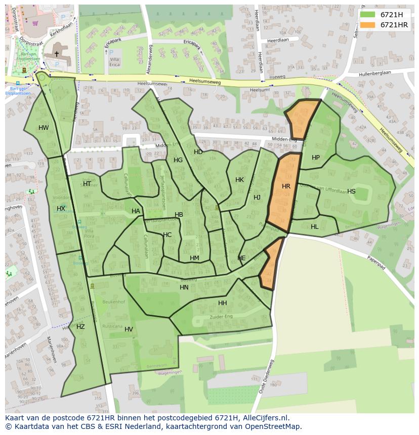 Afbeelding van het postcodegebied 6721 HR op de kaart.