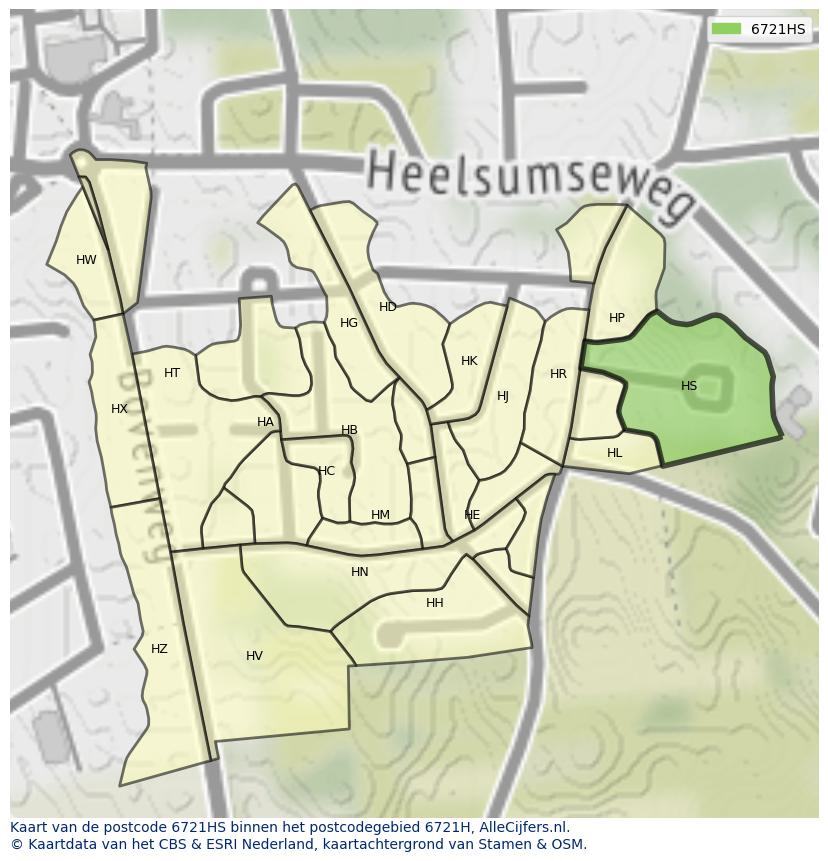 Afbeelding van het postcodegebied 6721 HS op de kaart.