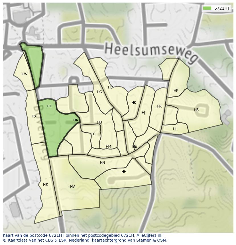 Afbeelding van het postcodegebied 6721 HT op de kaart.