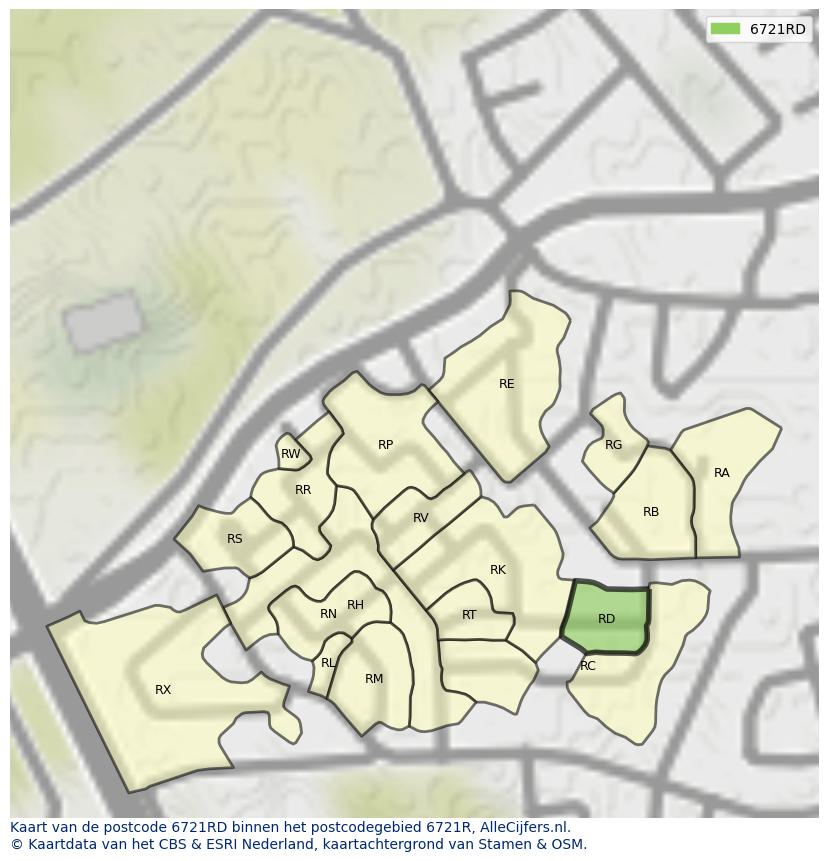 Afbeelding van het postcodegebied 6721 RD op de kaart.
