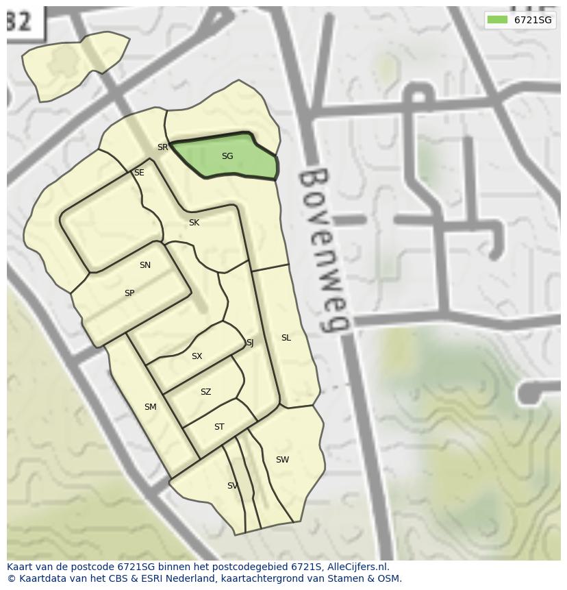 Afbeelding van het postcodegebied 6721 SG op de kaart.